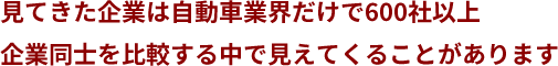 見てきた企業は自動車業界だけで600社以上 企業同士を比較する中で見えてくることがあります