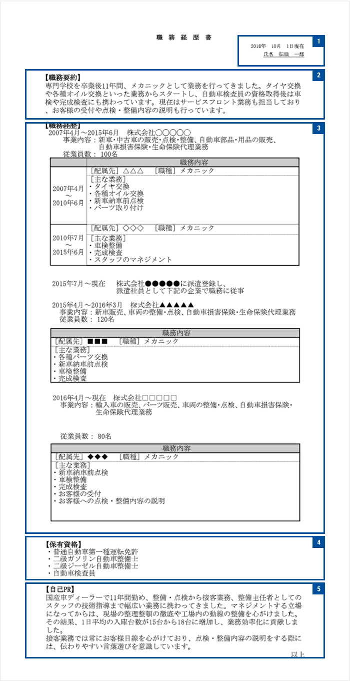 職務経歴書の例-1